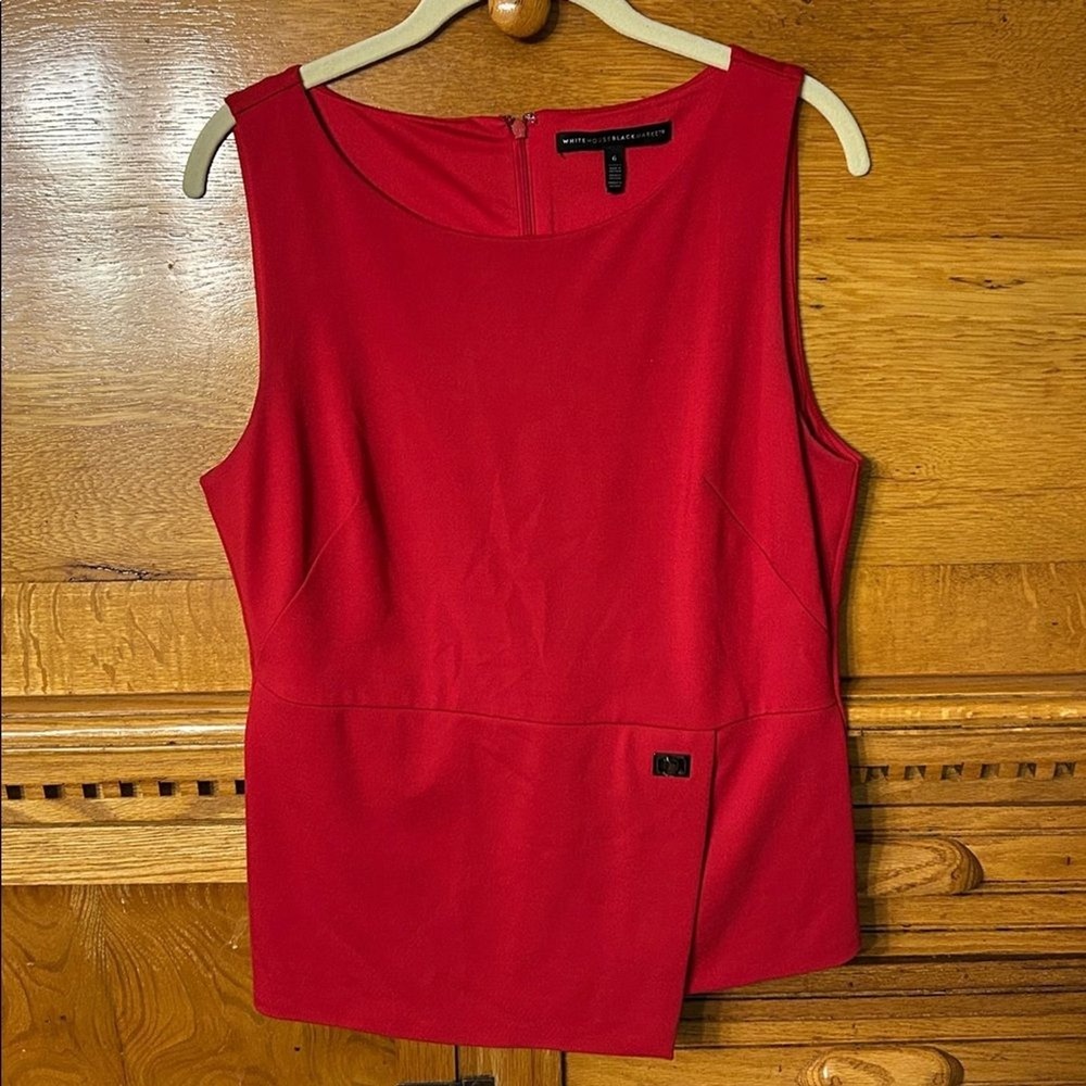 White House Black Market Red Asymmetric Peplum Top Sleeveless Turn Lock Blouse 6